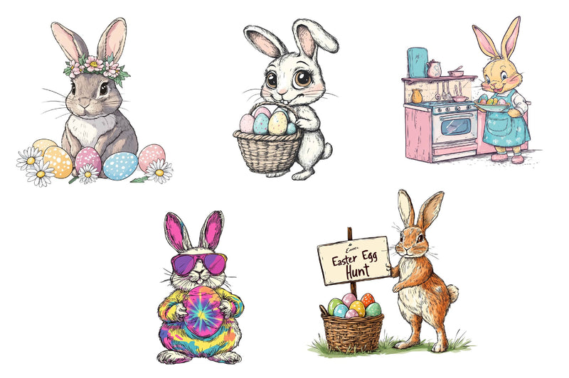 Retro Easter Bunny With Eggs Clipart Bundle - CraftNest - Digital Crafting and Art