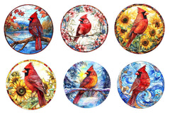 Round Stained Glass Cardinal Bird Clipart Bundle - CraftNest - Digital Crafting and Art