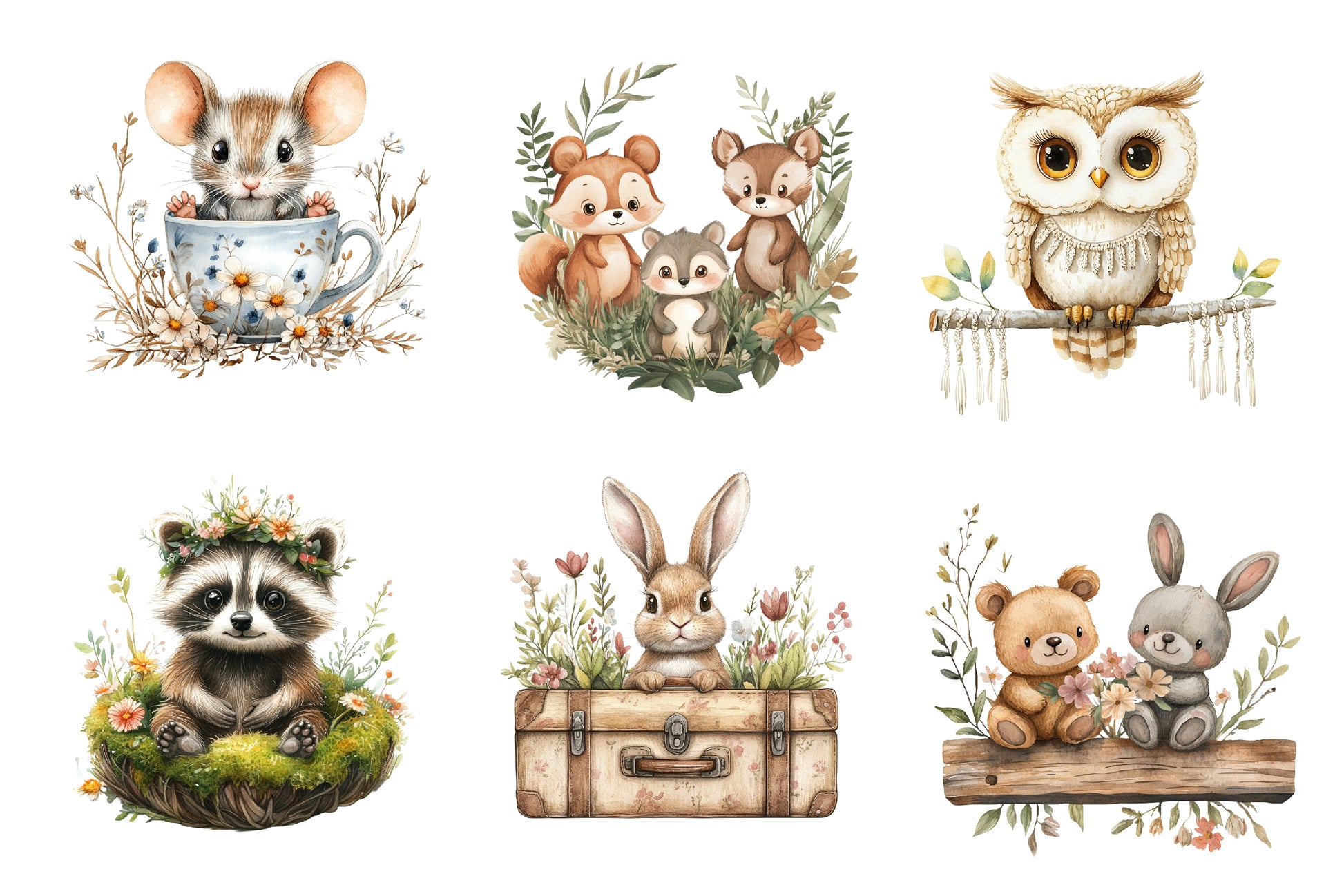 Boho Woodland Animals Cute Animals Clipart Bundle - CraftNest - Digital Crafting and Art