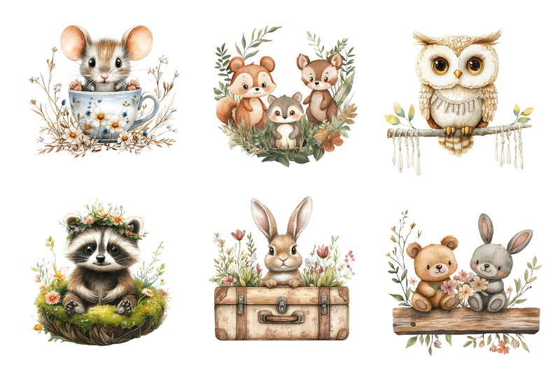 Boho Woodland Animals Cute Animals Clipart Bundle - CraftNest - Digital Crafting and Art