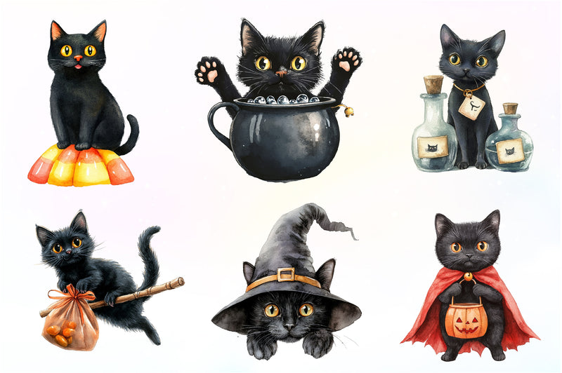 Funny Halloween Black Cat Clipart Bundle - CraftNest - Digital Crafting and Art