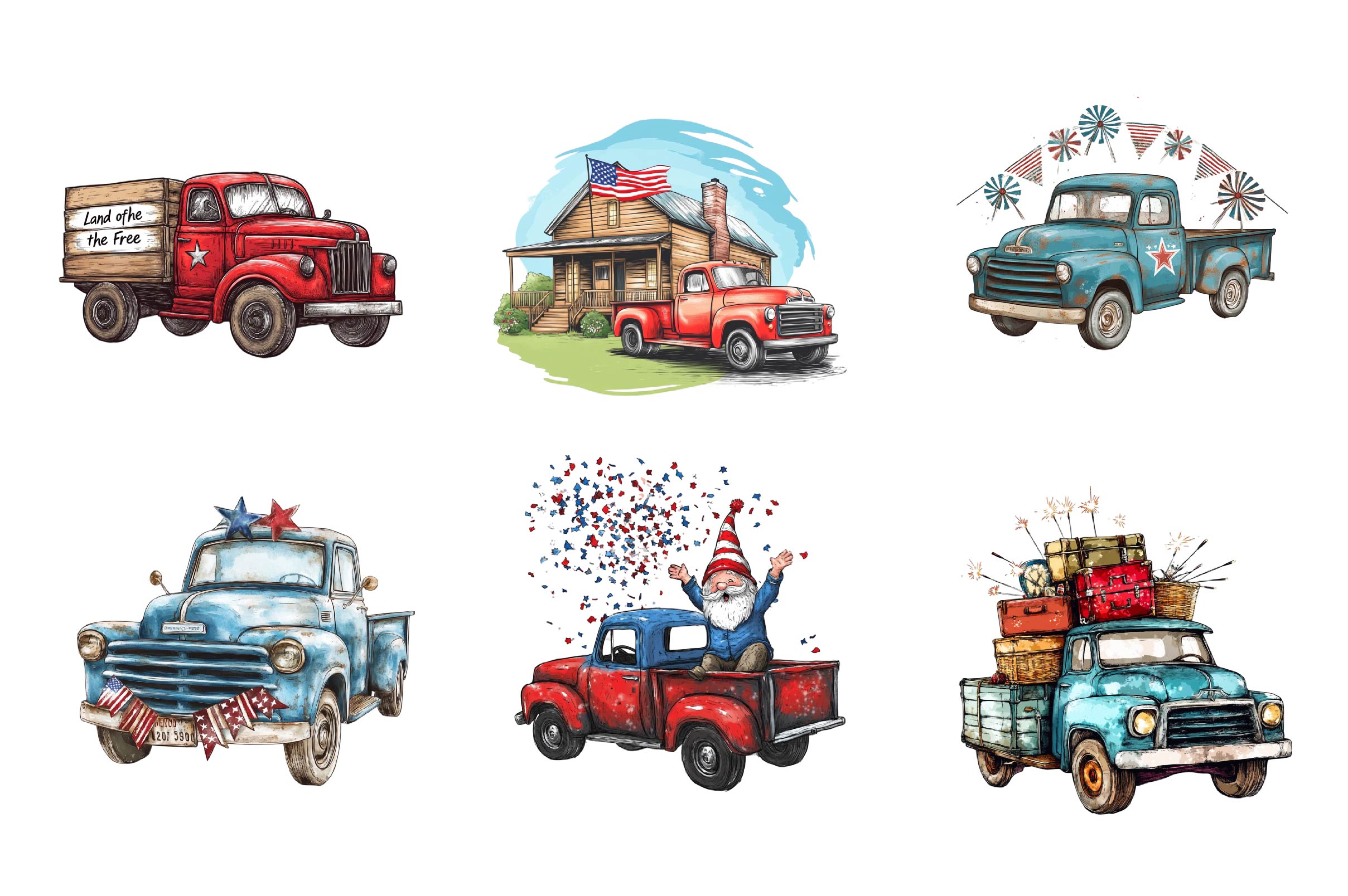 Rustic 4th Of July Truck Clipart Bundle - CraftNest - Digital Crafting and Art