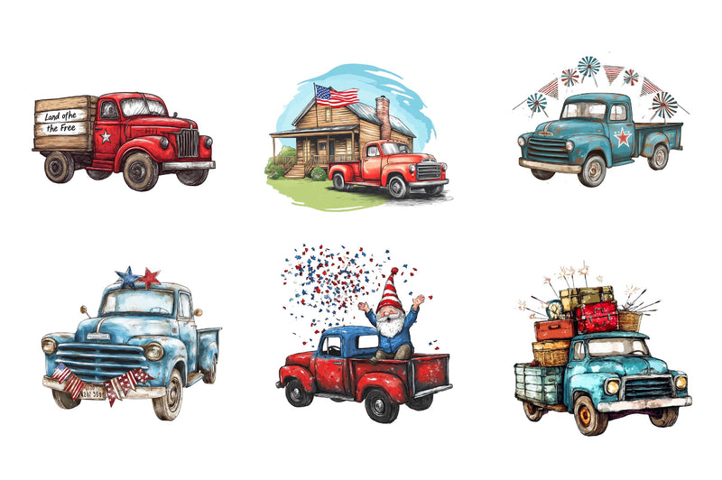 Rustic 4th Of July Truck Clipart Bundle - CraftNest - Digital Crafting and Art