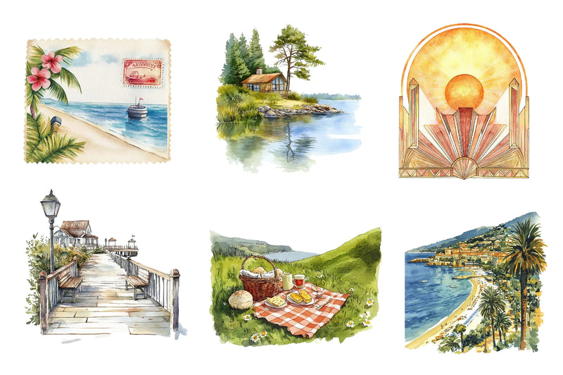 1920S Summer Postcard Clipart Bundle - CraftNest - Digital Crafting and Art