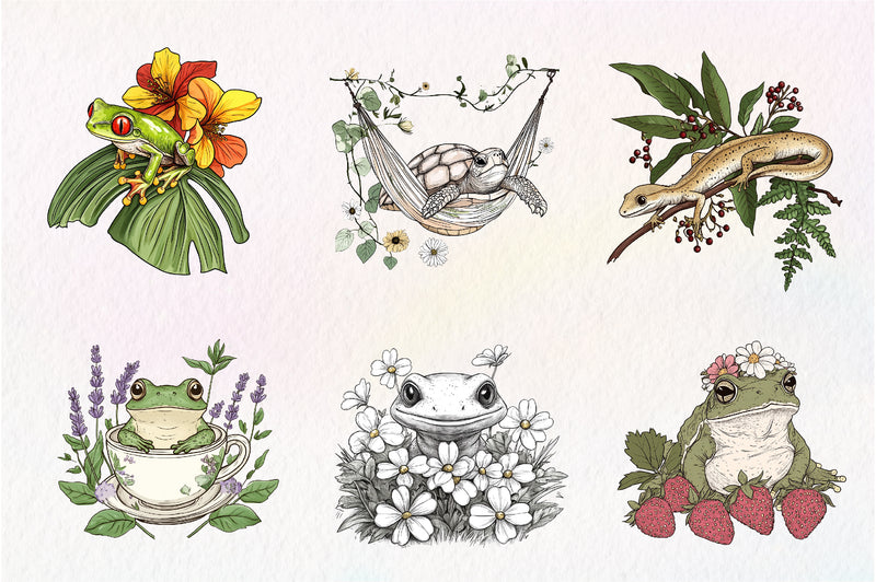 Botanical Summer Amphibians & Reptiles Clipart Bundle - CraftNest - Digital Crafting and Art