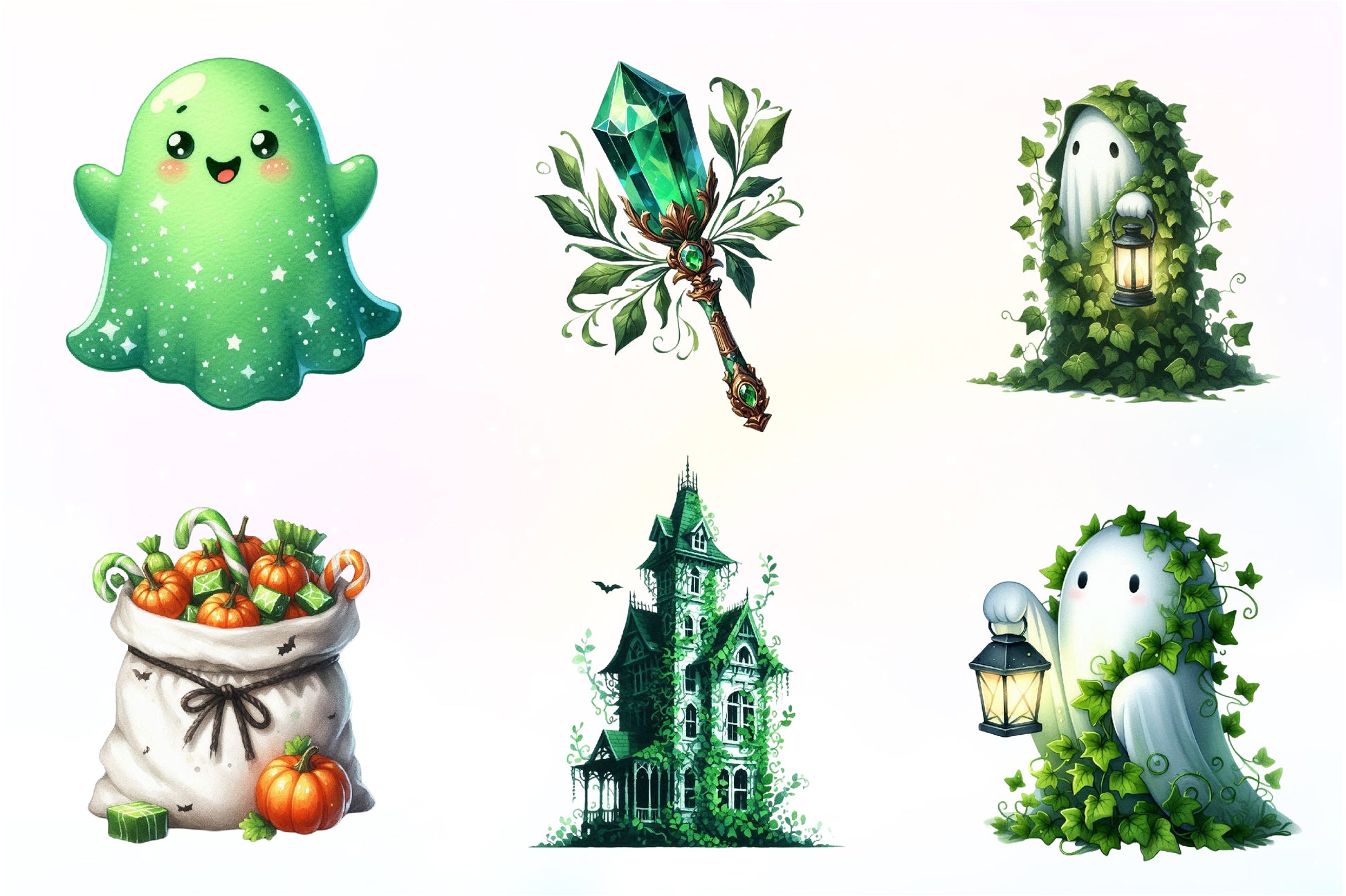 Green & White Halloween Clipart Bundle - CraftNest - Digital Crafting and Art