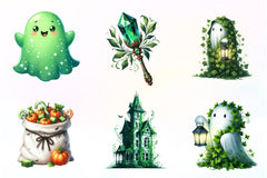 Green & White Halloween Clipart Bundle - CraftNest - Digital Crafting and Art