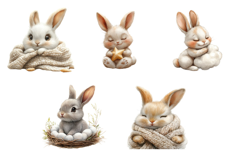 Bunny Neutral Sleeping Animals Clipart Bundle - CraftNest - Digital Crafting and Art