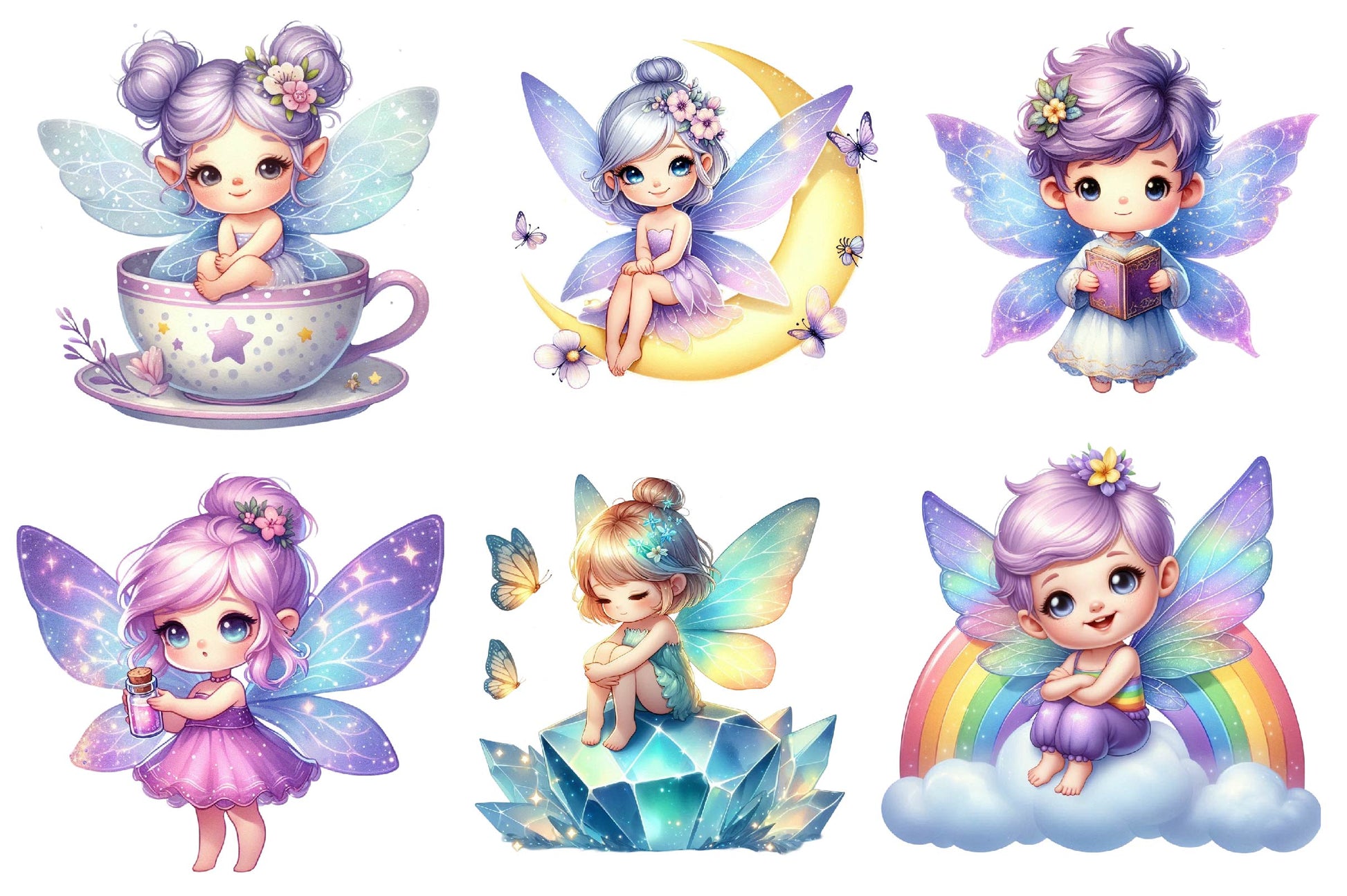 Purple Cute Fairy Clipart Bundle - CraftNest - Digital Crafting and Art