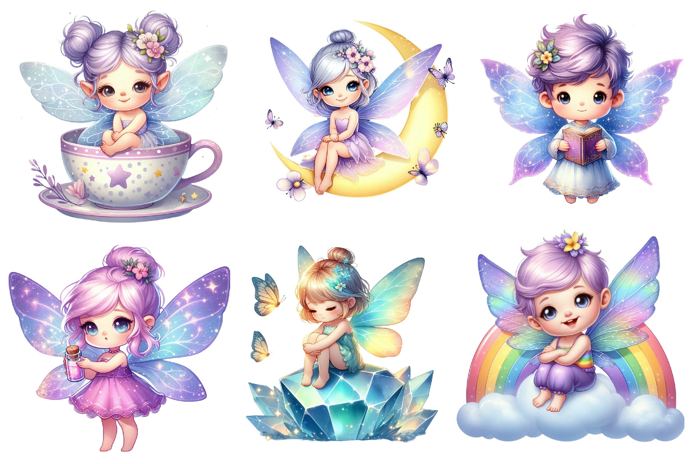 Purple Cute Fairy Clipart Bundle - CraftNest - Digital Crafting and Art
