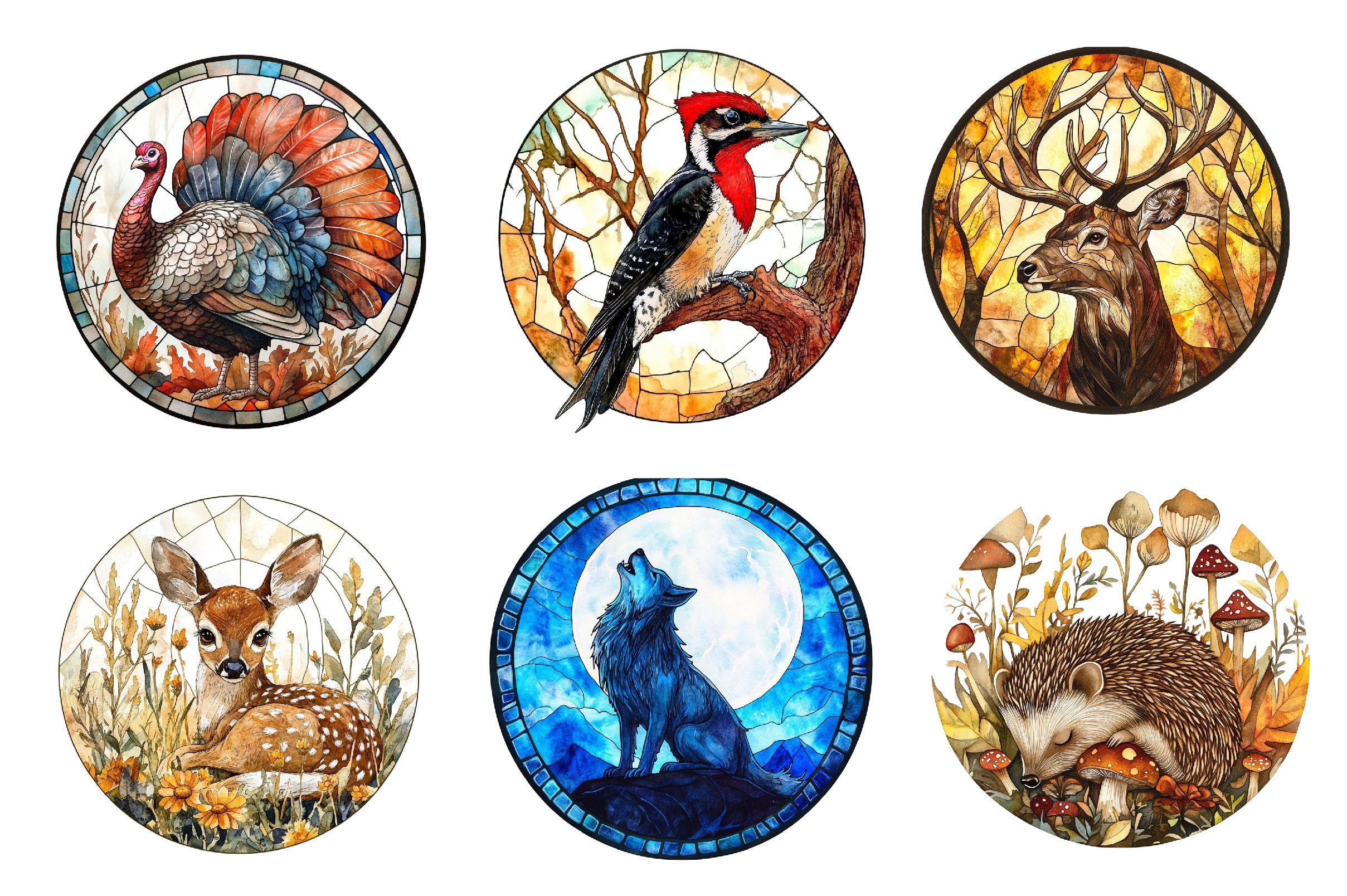 Round Stained Glass Forest Animals Clipart Bundle - CraftNest - Digital Crafting and Art