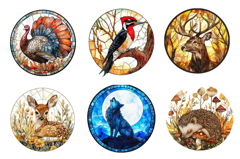 Round Stained Glass Forest Animals Clipart Bundle - CraftNest - Digital Crafting and Art