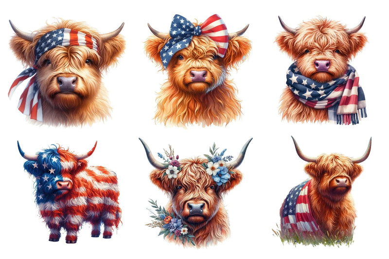Patriotic Highland Cow Clipart Bundle - CraftNest - Digital Crafting and Art