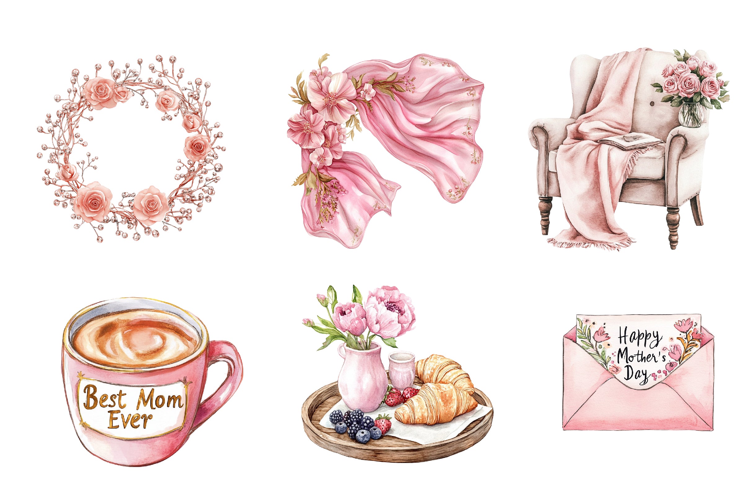 Blush Pink Mothers Day Clipart Bundle - CraftNest - Digital Crafting and Art