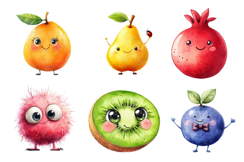 Cute Fruit Kawaii Fruits Clipart Bundle - CraftNest - Digital Crafting and Art