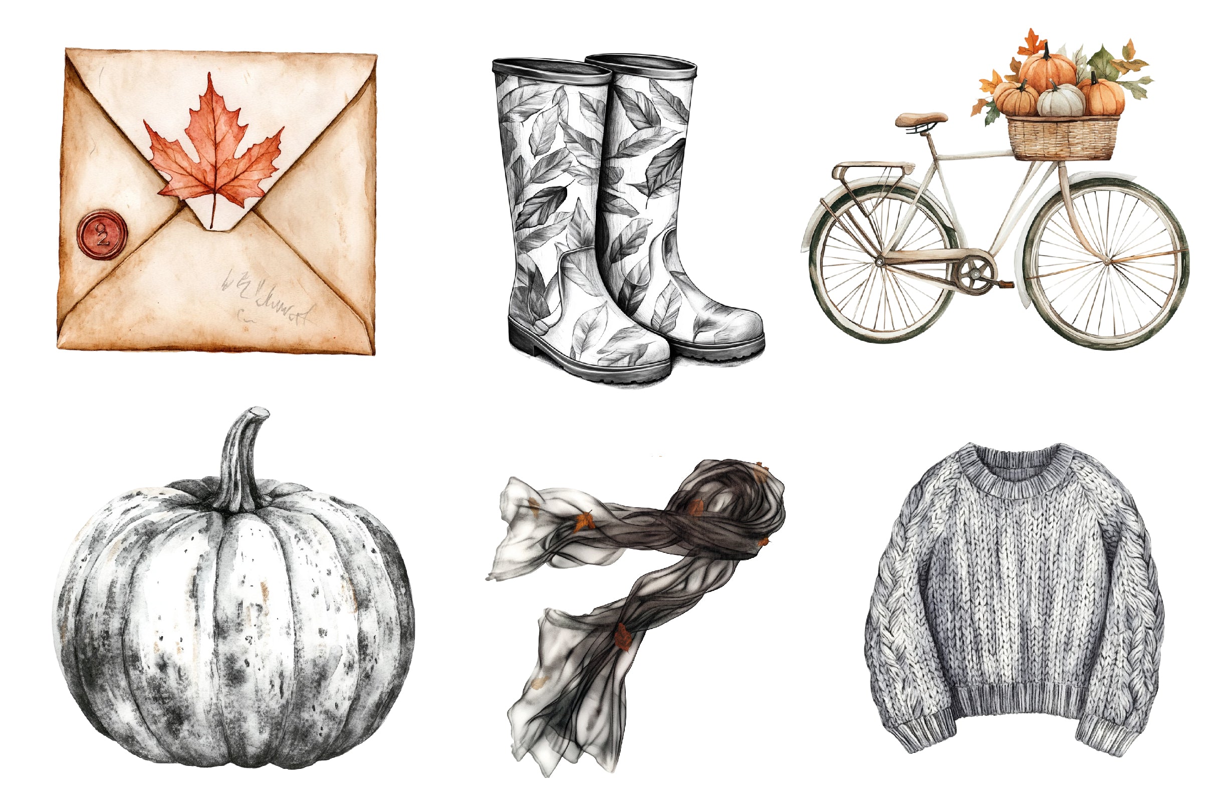 Black & White Autumn Clipart Bundle - CraftNest - Digital Crafting and Art