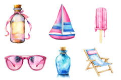 Summer Pink & Blue Coastal Clipart Bundle - CraftNest - Digital Crafting and Art