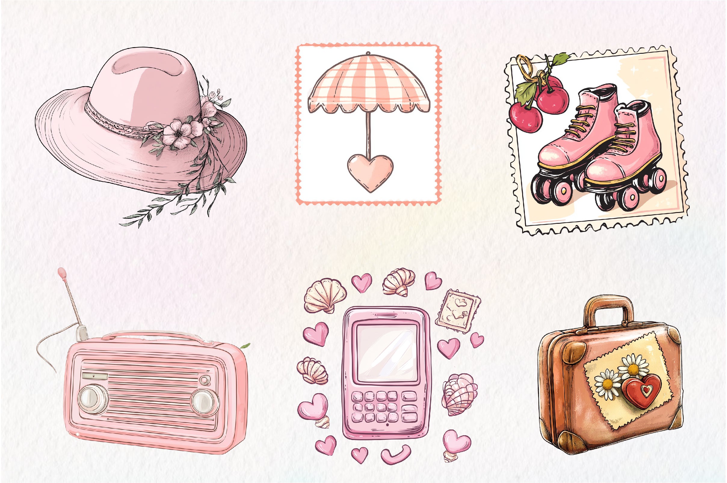 Coquette Summer Postage Stamp Clipart Bundle - CraftNest - Digital Crafting and Art