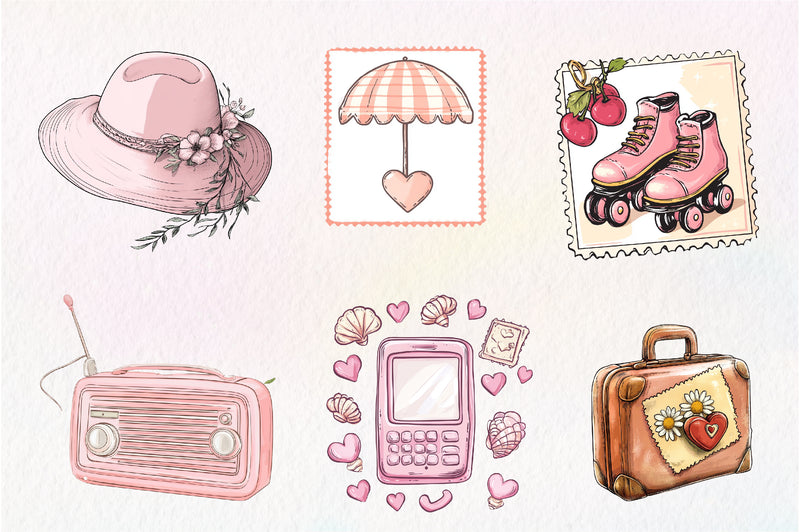 Coquette Summer Postage Stamp Clipart Bundle - CraftNest - Digital Crafting and Art