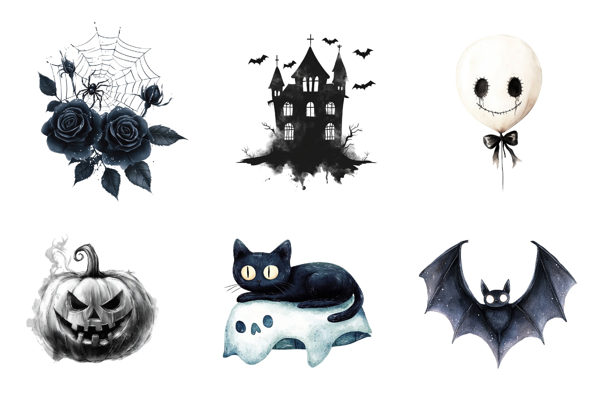 Black White Halloween Clipart Bundle - CraftNest - Digital Crafting and Art