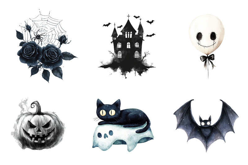 Black White Halloween Clipart Bundle - CraftNest - Digital Crafting and Art