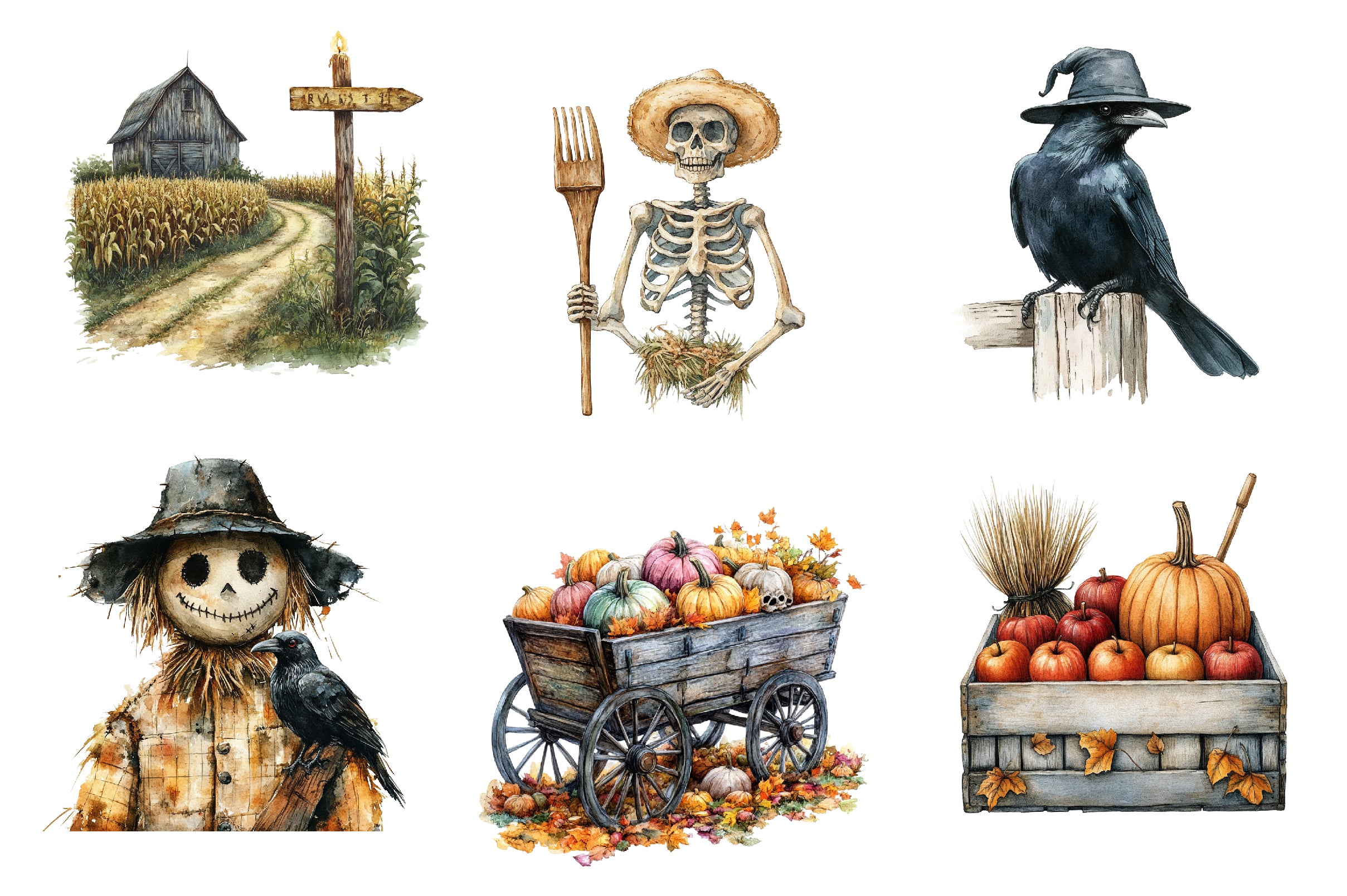 Antique Farming In Halloween Clipart Bundle - CraftNest - Digital Crafting and Art