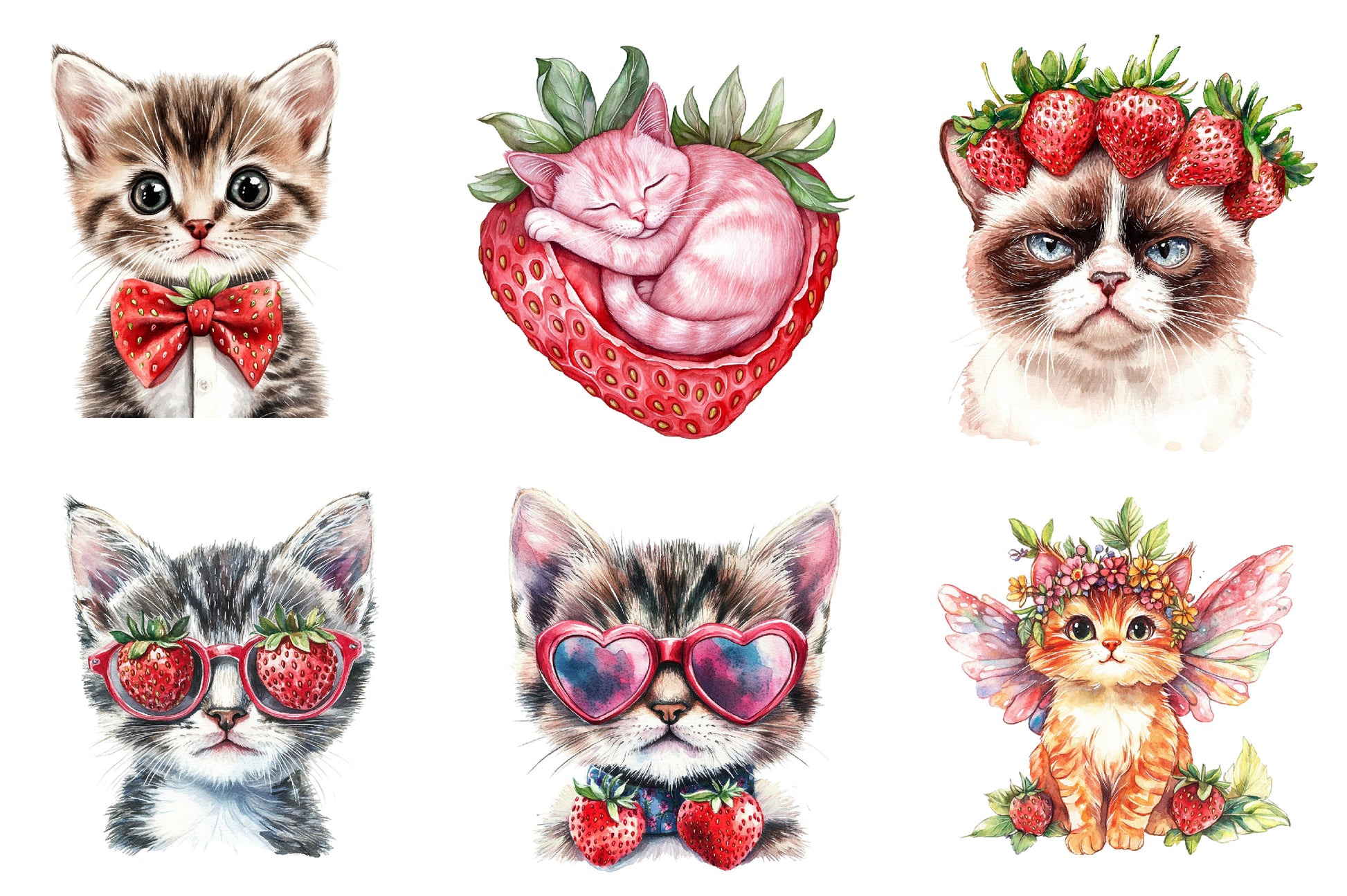 Strawberry Cat Clipart Bundle - CraftNest - Digital Crafting and Art
