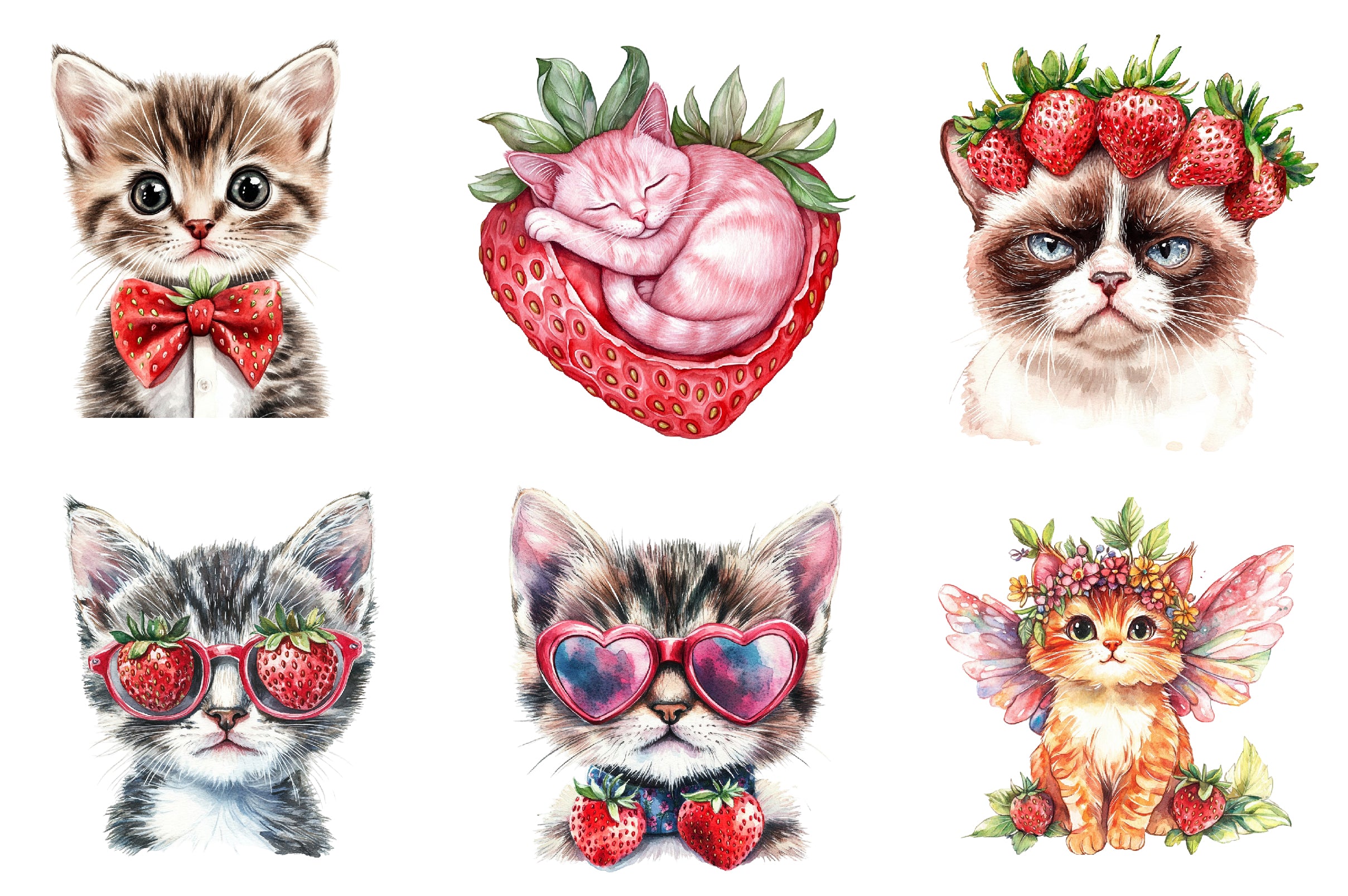 Strawberry Cat Clipart Bundle - CraftNest - Digital Crafting and Art