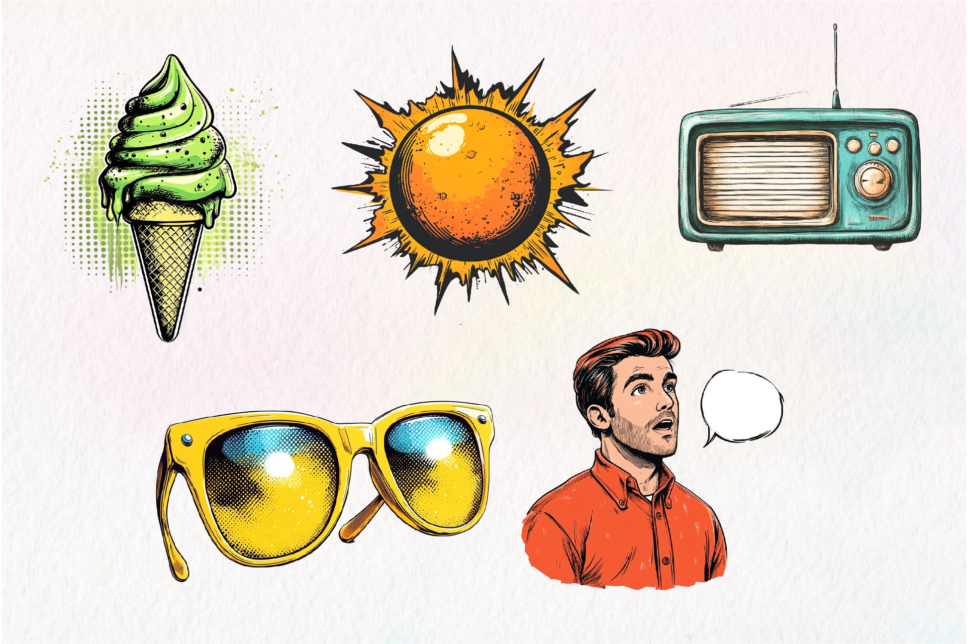 Retro Pop Art Comic Summer Clipart Bundle - CraftNest - Digital Crafting and Art