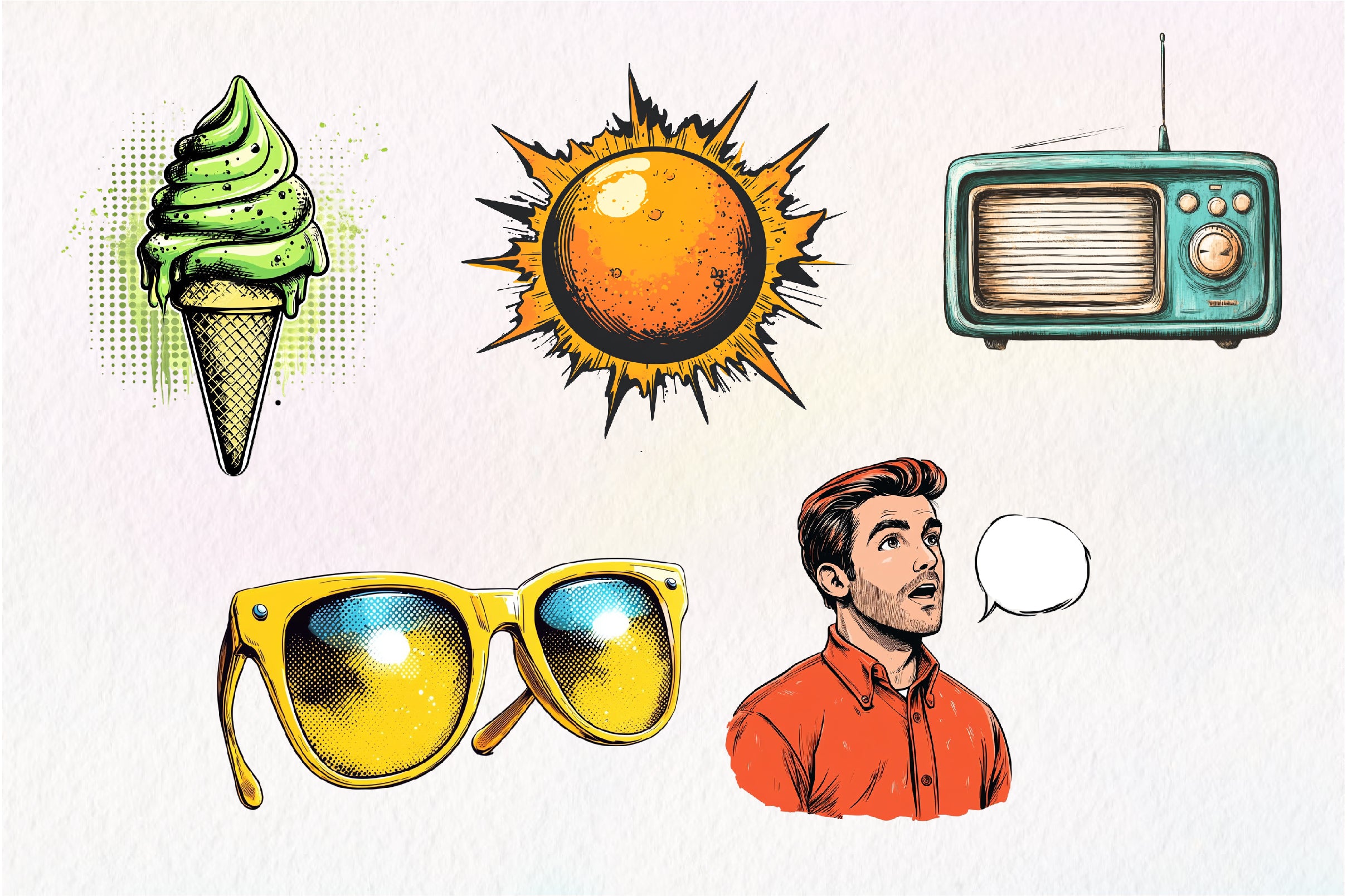 Retro Pop Art Comic Summer Clipart Bundle - CraftNest - Digital Crafting and Art