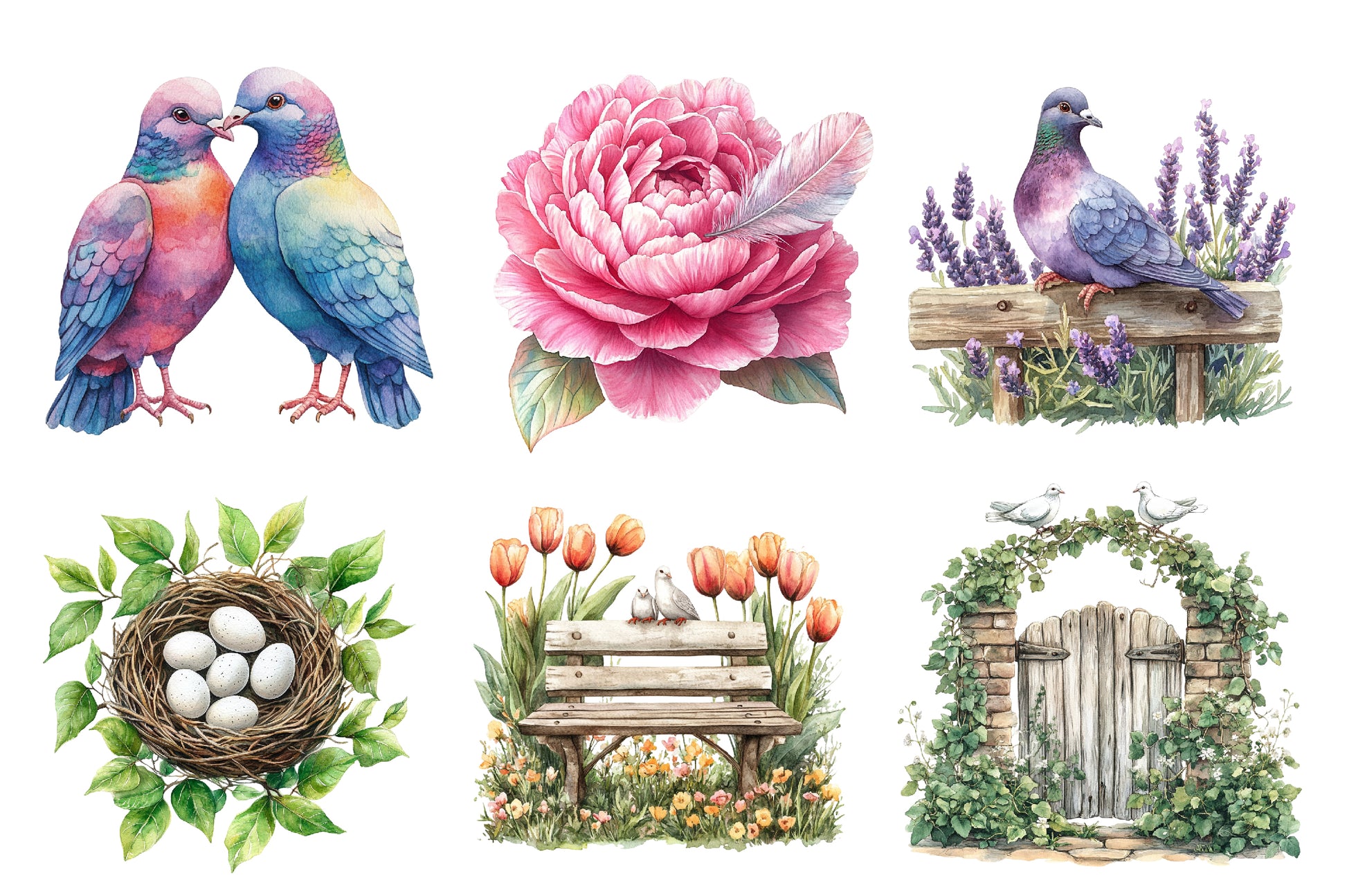 Spring Doves Garden Clipart Bundle - CraftNest - Digital Crafting and Art