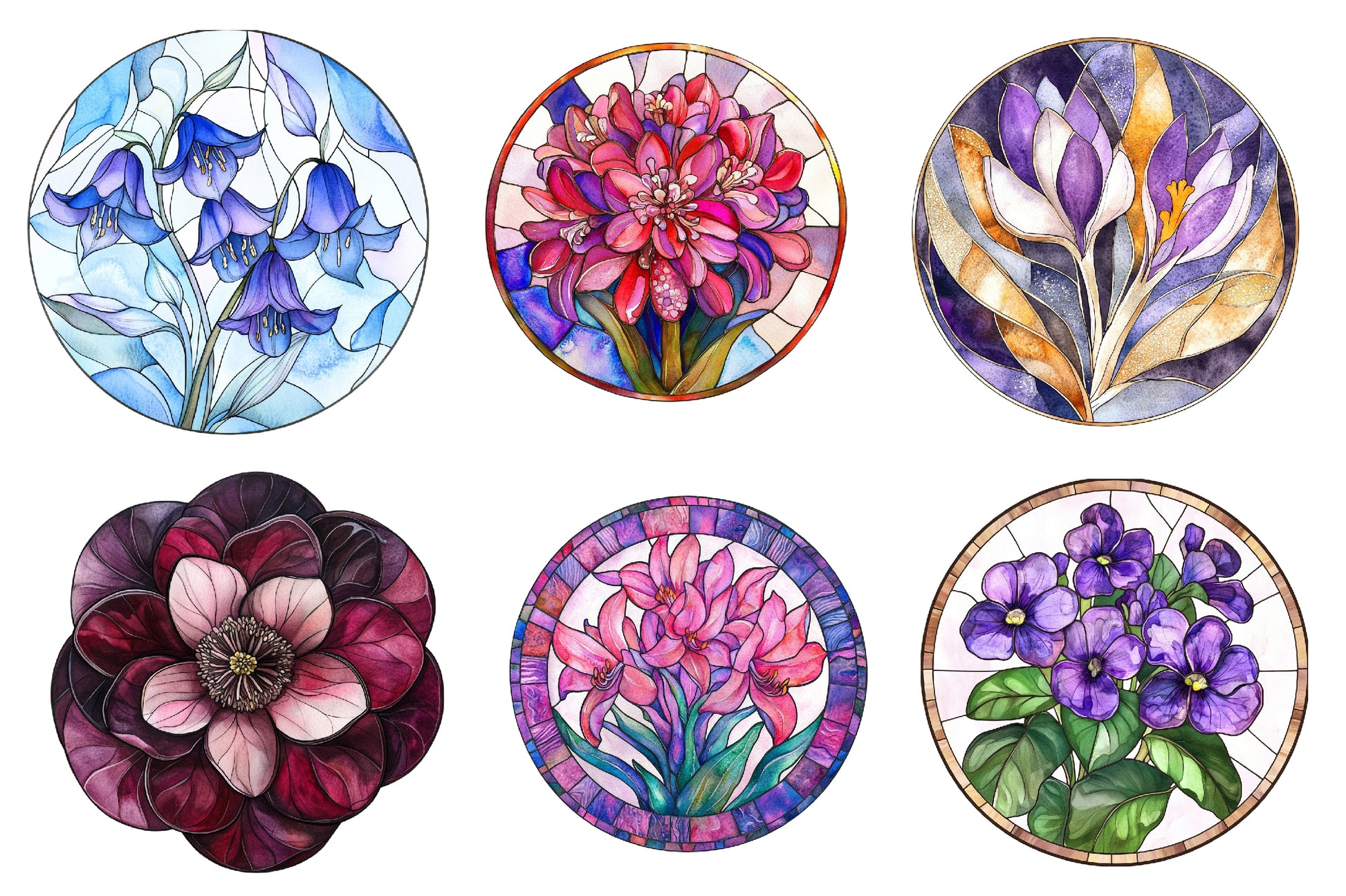 Round Stained Glass Spring Flowers Clipart Bundle - CraftNest - Digital Crafting and Art