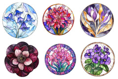 Round Stained Glass Spring Flowers Clipart Bundle - CraftNest - Digital Crafting and Art