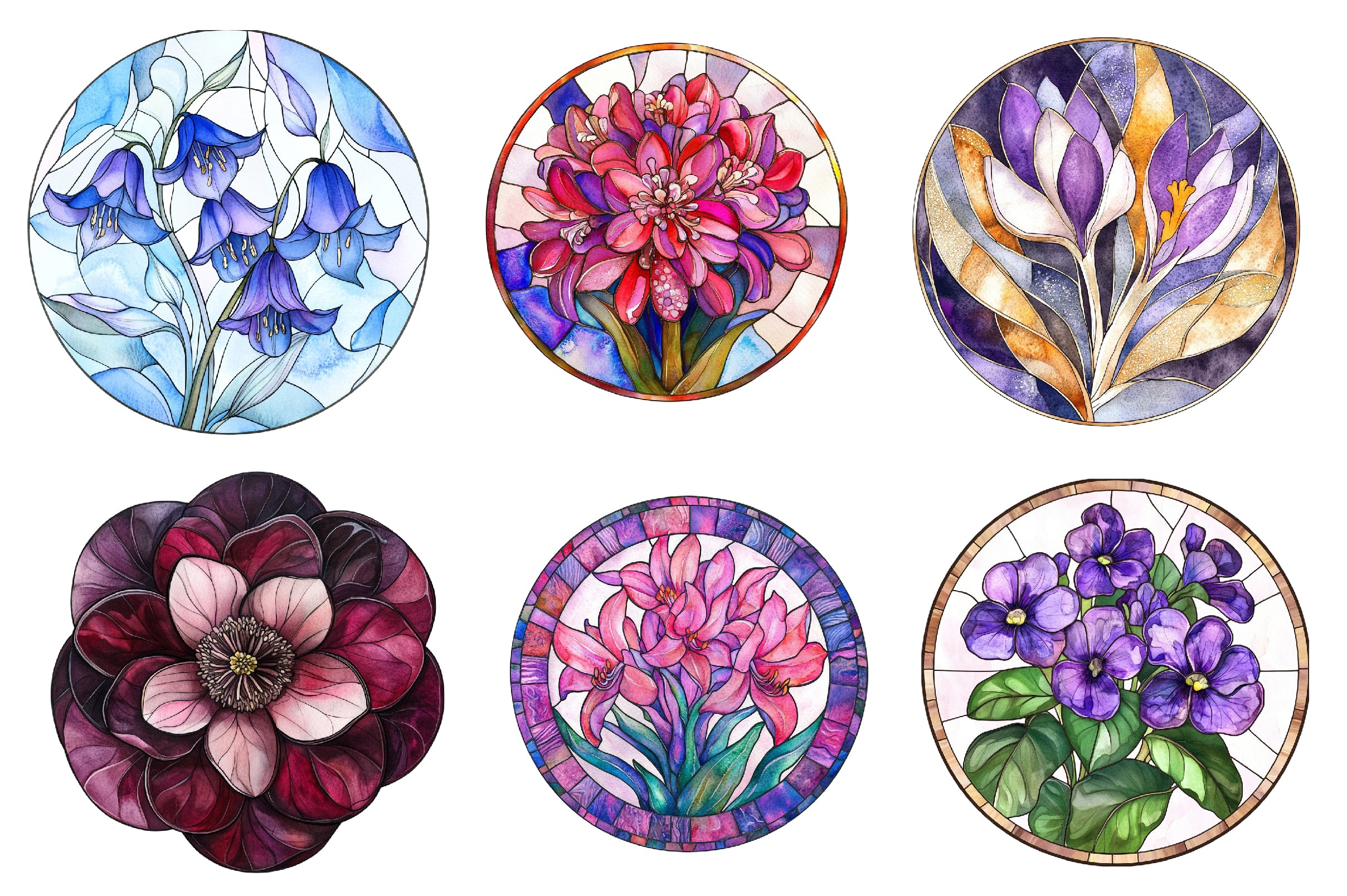 Round Stained Glass Spring Flowers Clipart Bundle - CraftNest - Digital Crafting and Art