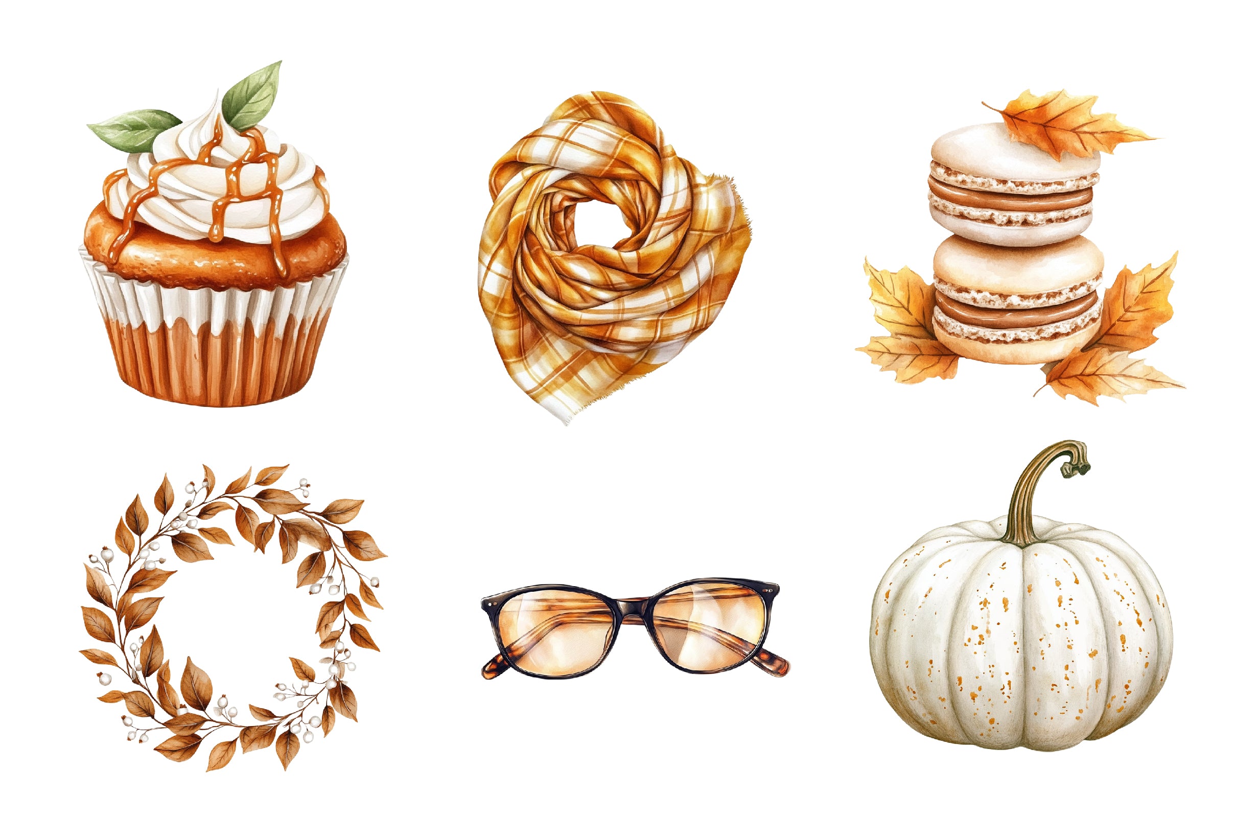 Cozy Caramel & White Fall Clipart Bundle - CraftNest - Digital Crafting and Art
