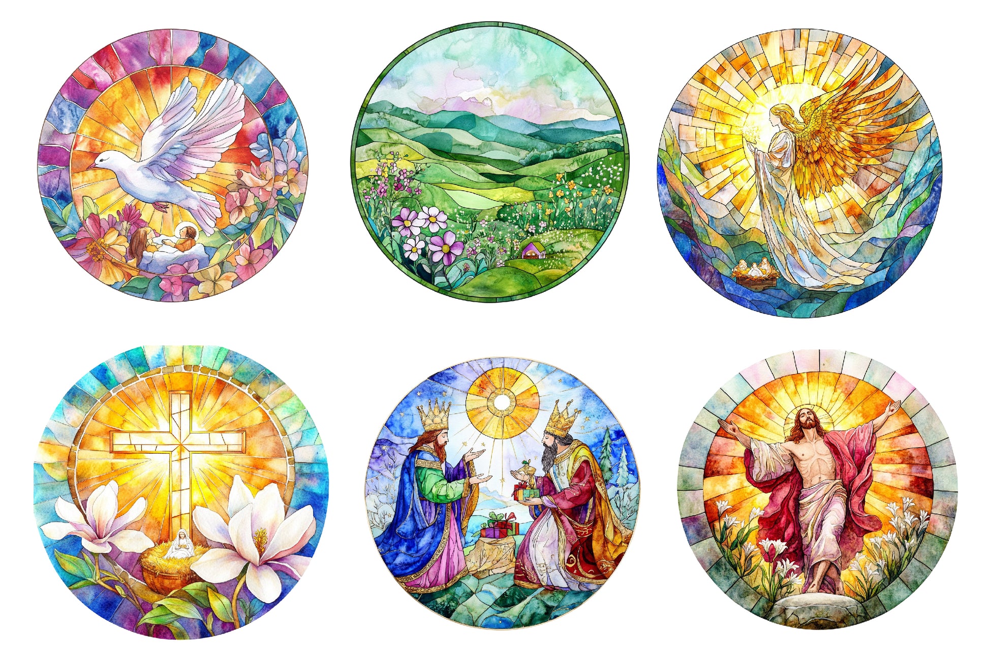 Round Stained Glass Spring Nativity Clipart Bundle - CraftNest - Digital Crafting and Art