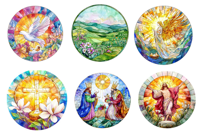 Round Stained Glass Spring Nativity Clipart Bundle - CraftNest - Digital Crafting and Art