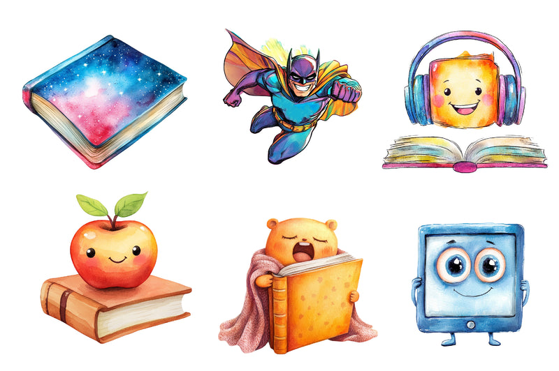 Cartoonish Reading Books Clipart Bundle - CraftNest - Digital Crafting and Art