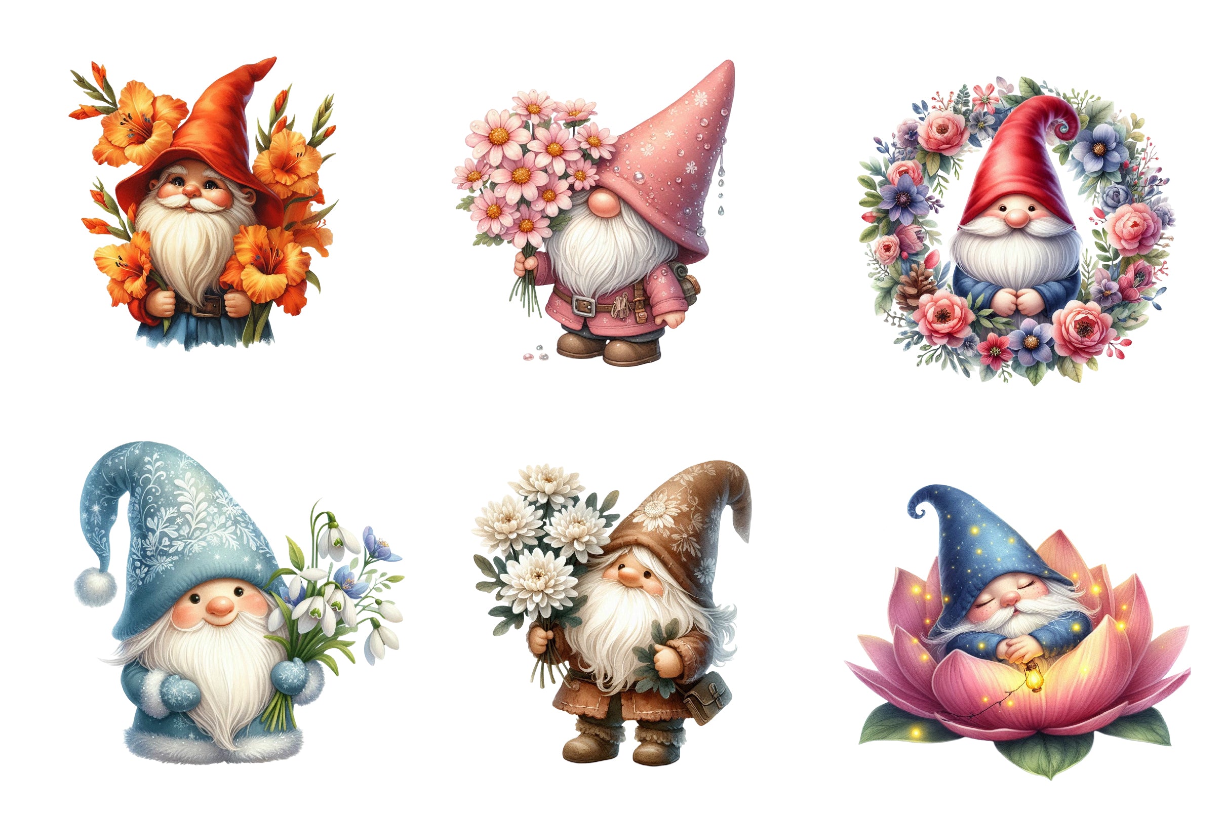 Birth Month Flower Gnome Clipart Bundle - CraftNest - Digital Crafting and Art