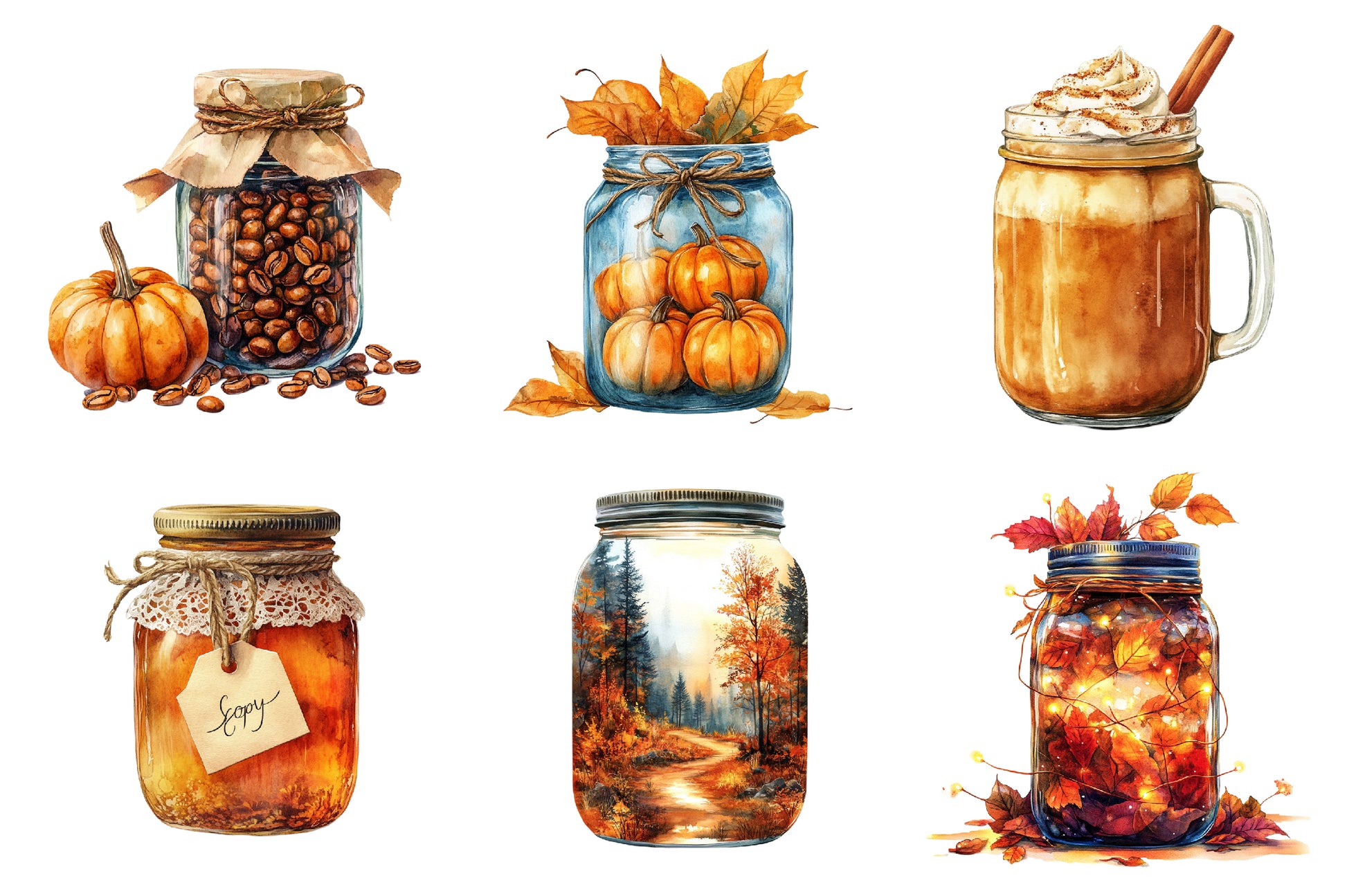 Cute Fall Mason Jars Clipart Bundle - CraftNest - Digital Crafting and Art