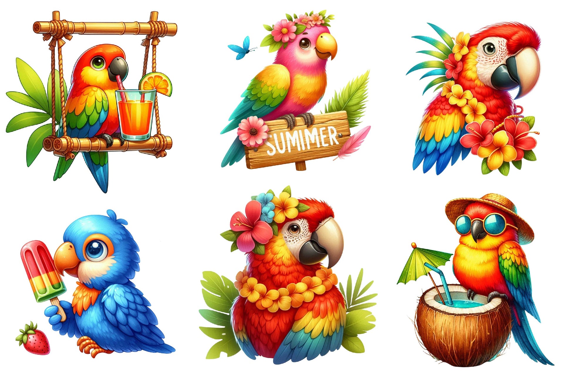 Summer Parrot Clipart Bundle 1 - CraftNest - Digital Crafting and Art