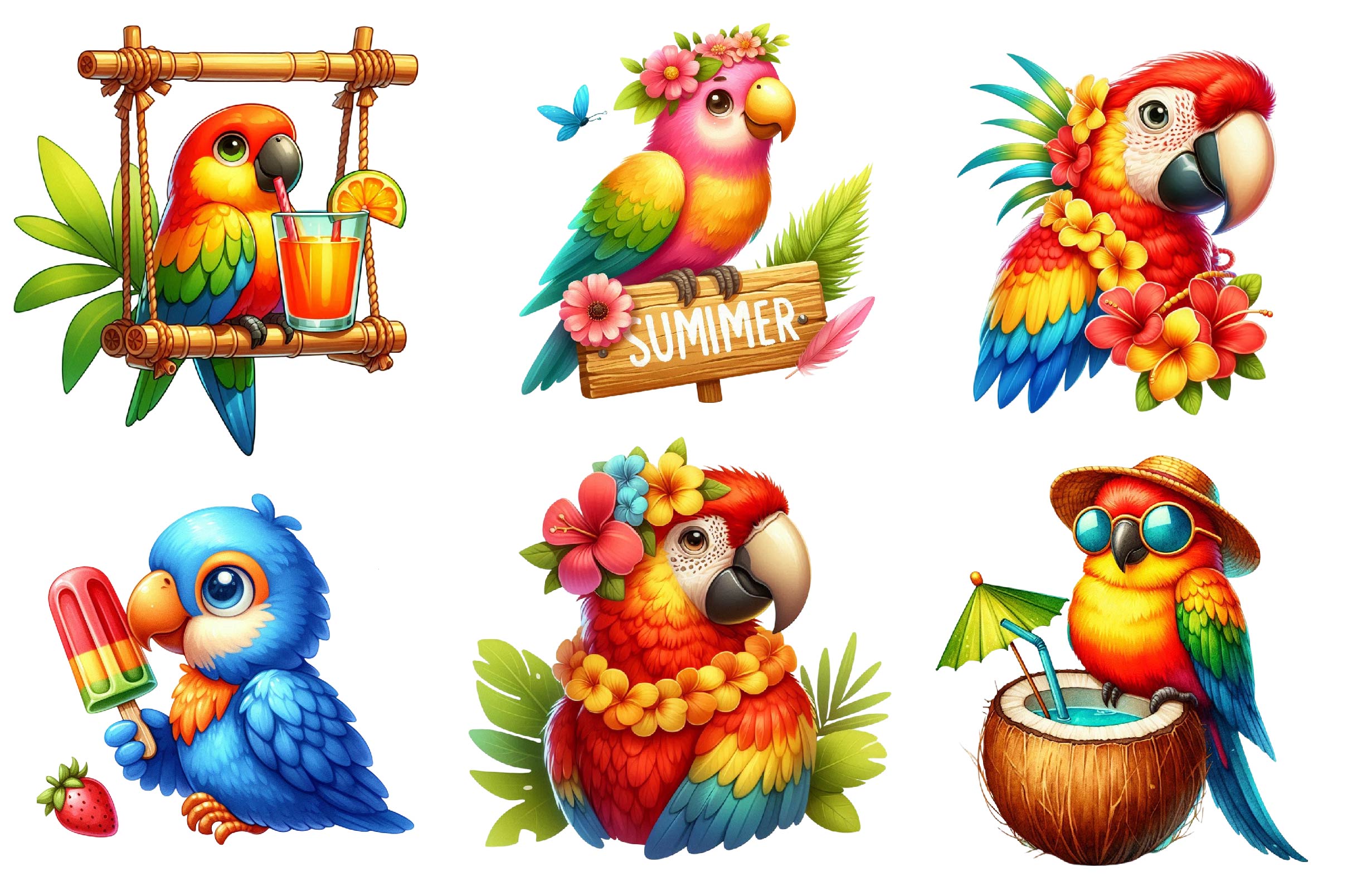 Summer Parrot Clipart Bundle 1 - CraftNest - Digital Crafting and Art