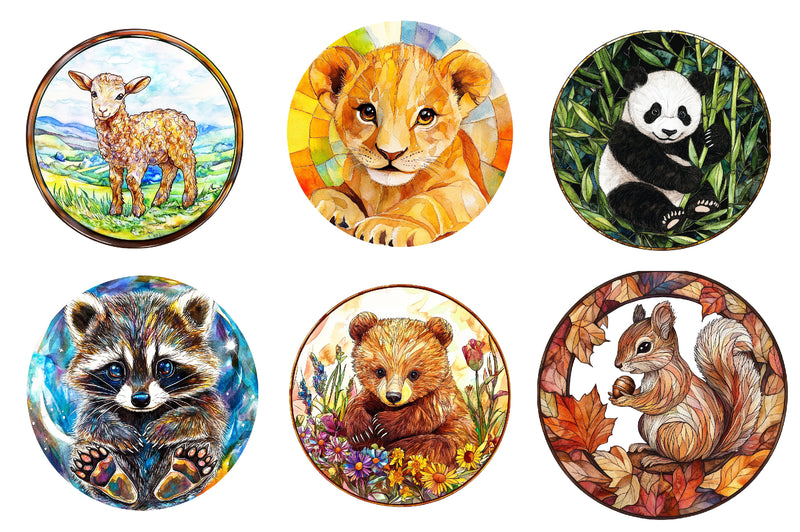 Round Stained Glass Of Baby Animals Clipart Bundle - CraftNest - Digital Crafting and Art