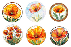 Round Stained Glass California Poppies Clipart Bundle - CraftNest - Digital Crafting and Art