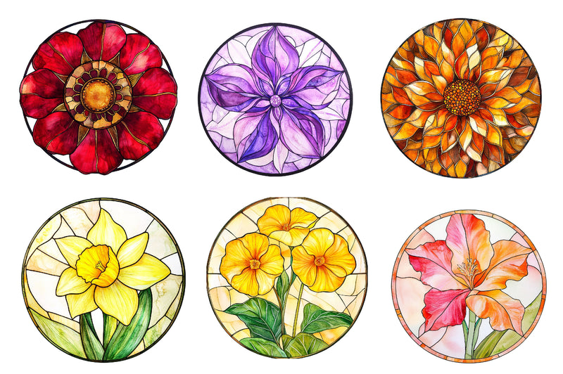 Round Stained Glass Of Birth Month Flowers Clipart Bundle - CraftNest - Digital Crafting and Art