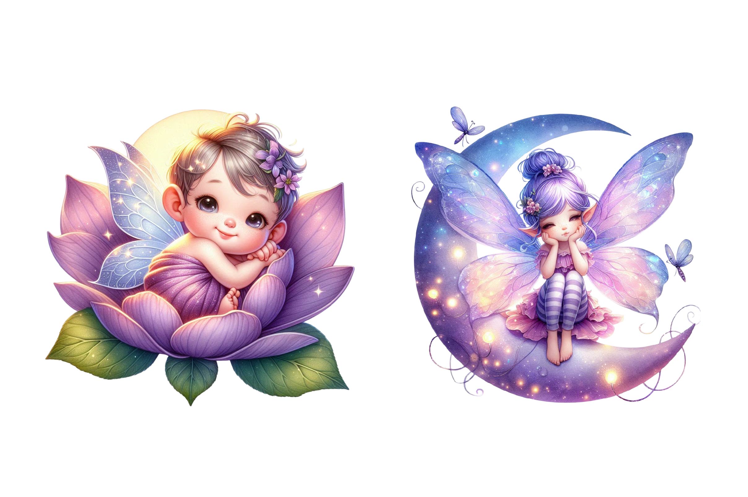 Purple Cute Fairy Clipart Bundle - CraftNest - Digital Crafting and Art