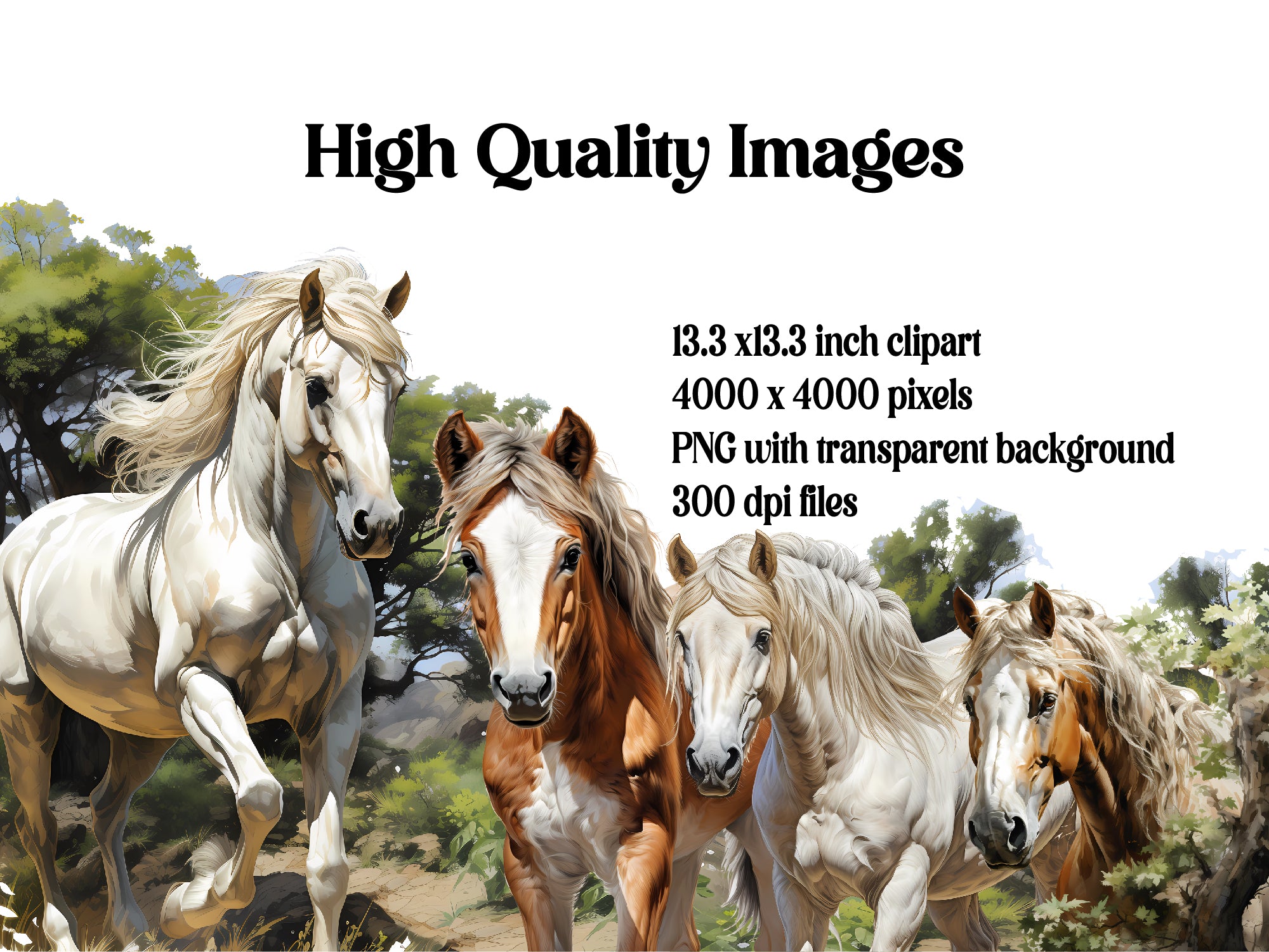 Realistic Horses Clipart - CraftNest