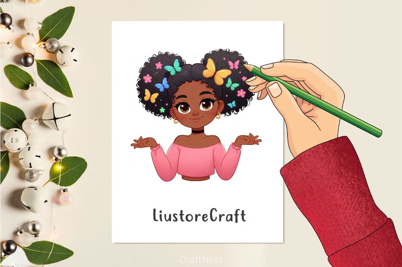 African American Girl With Butterflies Clipart Bundle - CraftNest - Digital Crafting and Art