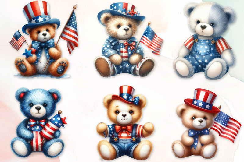 4Th Of July Teddy Bear Clipart Bundle - CraftNest - Digital Crafting and Art