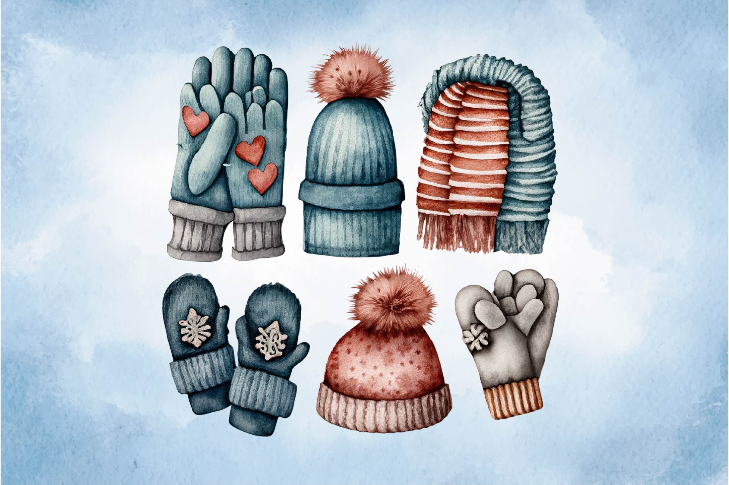Winter Cute Set Of Mittens Clipart Bundle - CraftNest - Digital Crafting and Art